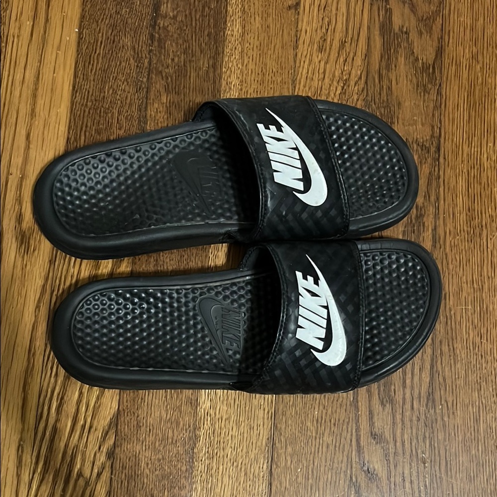 Nike Black Slides with White Logo